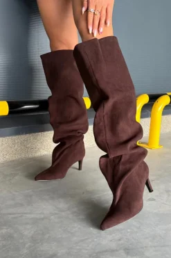 Damskie Boto Kozaki Damskie Na Szpilce Wsuwane Czekoladowe Mavilla