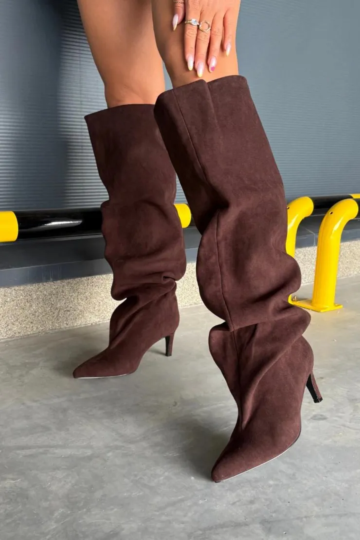 Damskie Boto Kozaki Damskie Na Szpilce Wsuwane Czekoladowe Mavilla