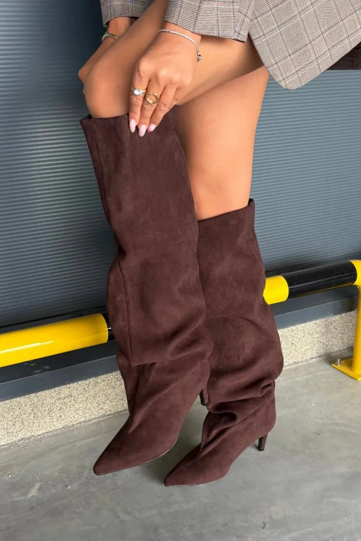 Damskie Boto Kozaki Damskie Na Szpilce Wsuwane Czekoladowe Mavilla