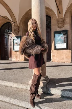 Damskie Boto Kozaki Damskie Na Szpilce Wsuwane Czekoladowe Mavilla