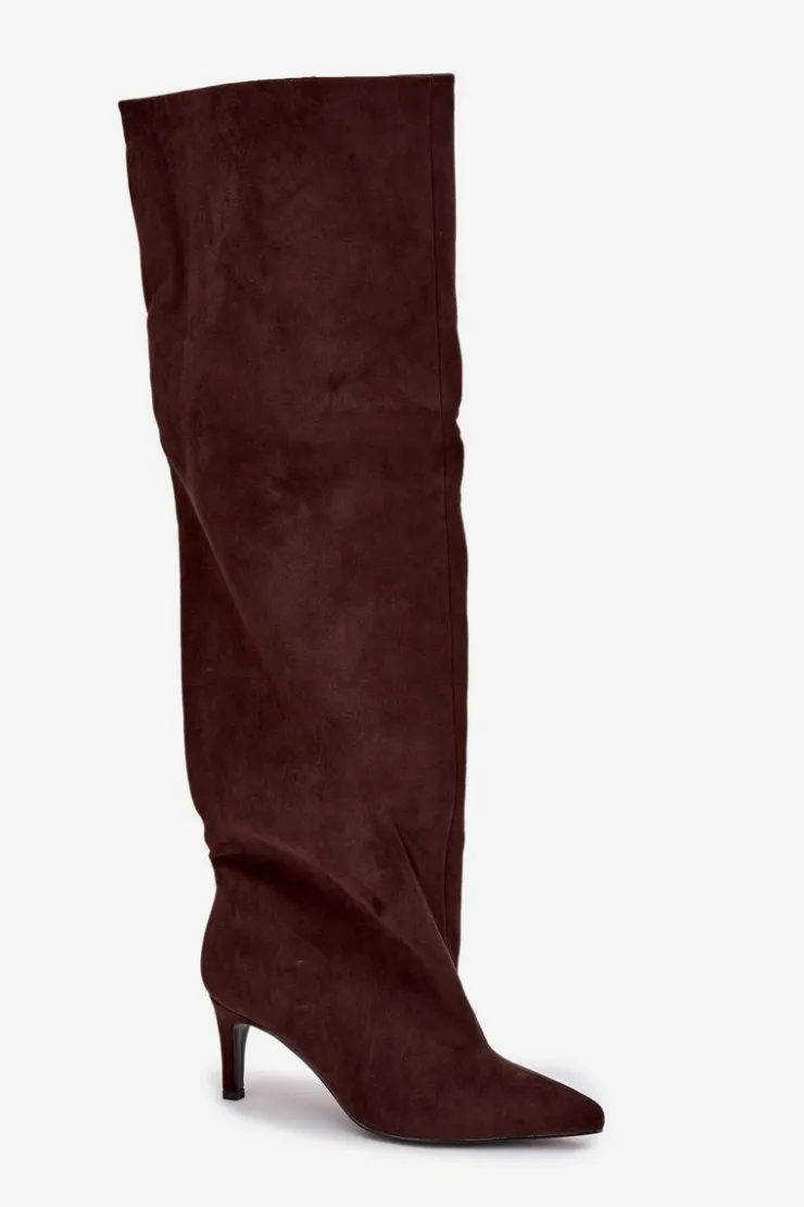 Damskie Boto Kozaki Damskie Na Szpilce Wsuwane Czekoladowe Mavilla