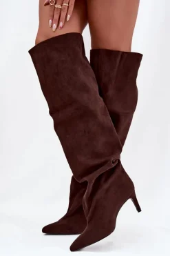 Damskie Boto Kozaki Damskie Na Szpilce Wsuwane Czekoladowe Mavilla