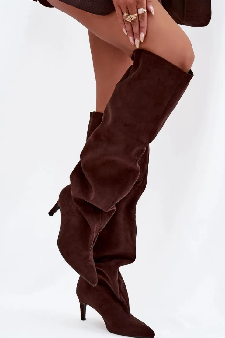 Damskie Boto Kozaki Damskie Na Szpilce Wsuwane Czekoladowe Mavilla