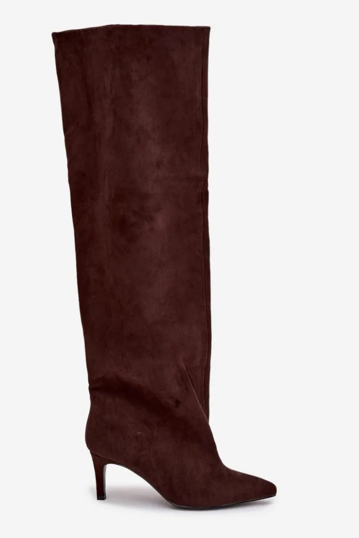 Damskie Boto Kozaki Damskie Na Szpilce Wsuwane Czekoladowe Mavilla