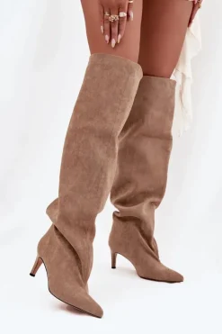 Boto Kozaki Ocieplane|Muszkieterki*Kozaki Damskie Na Szpilce Wsuwane Beżowe Mavilla Beżowy