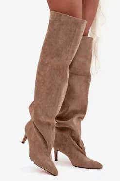 Boto Kozaki Ocieplane|Muszkieterki*Kozaki Damskie Na Szpilce Wsuwane Beżowe Mavilla Beżowy