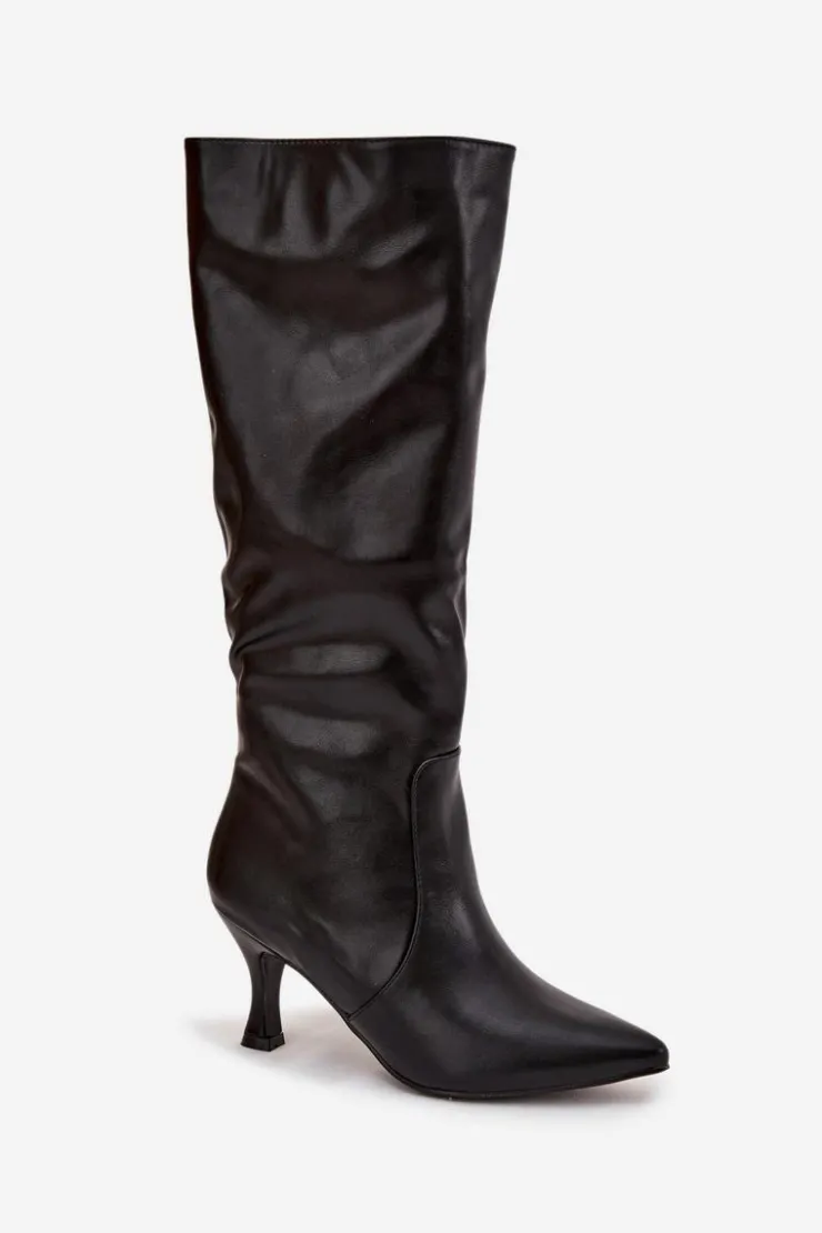 New Boto Kozaki Damskie Na Szpilce Z Eko Skóry Czarne Karella