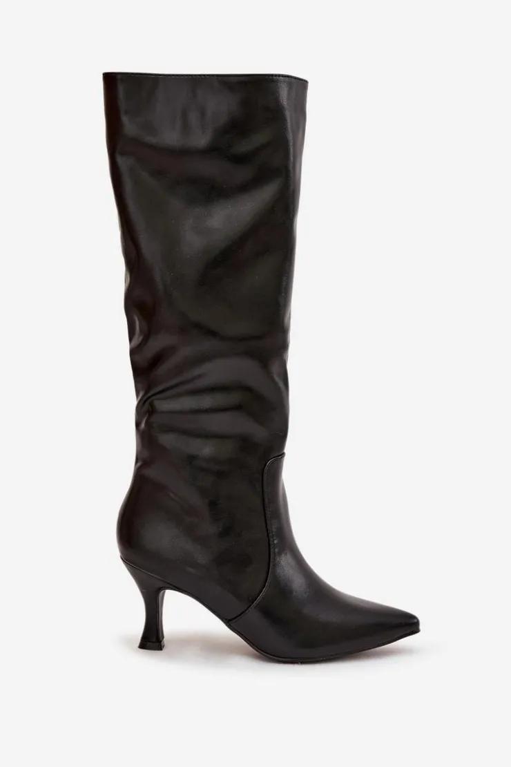 New Boto Kozaki Damskie Na Szpilce Z Eko Skóry Czarne Karella