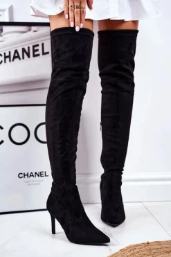 Damskie buty S.Barski Kozaki Wiosenne|Kozaki Na Obcasie*Kozaki Damskie Na Szpilce Zamszowe Czarne Huanto