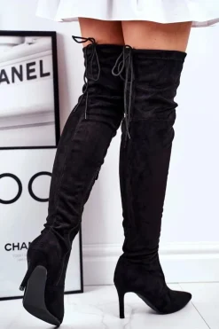 Damskie buty S.Barski Kozaki Wiosenne|Kozaki Na Obcasie*Kozaki Damskie Na Szpilce Zamszowe Czarne Huanto