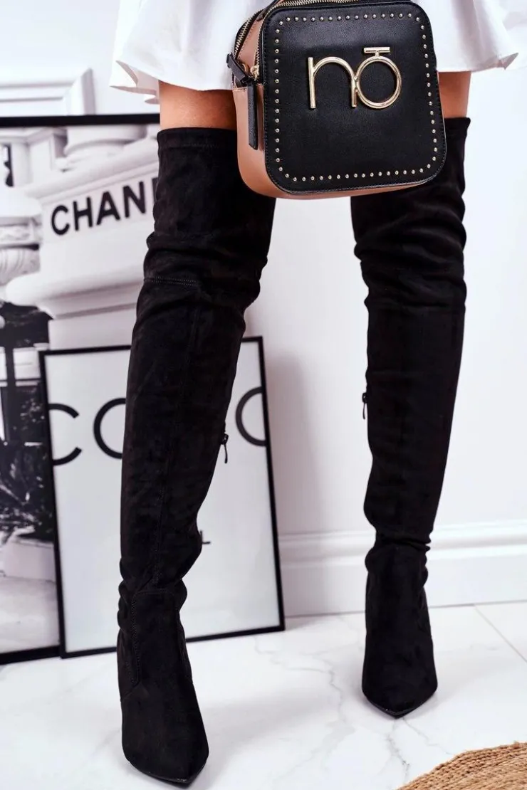 Damskie buty S.Barski Kozaki Wiosenne|Kozaki Na Obcasie*Kozaki Damskie Na Szpilce Zamszowe Czarne Huanto