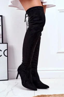 Damskie buty S.Barski Kozaki Wiosenne|Kozaki Na Obcasie*Kozaki Damskie Na Szpilce Zamszowe Czarne Huanto