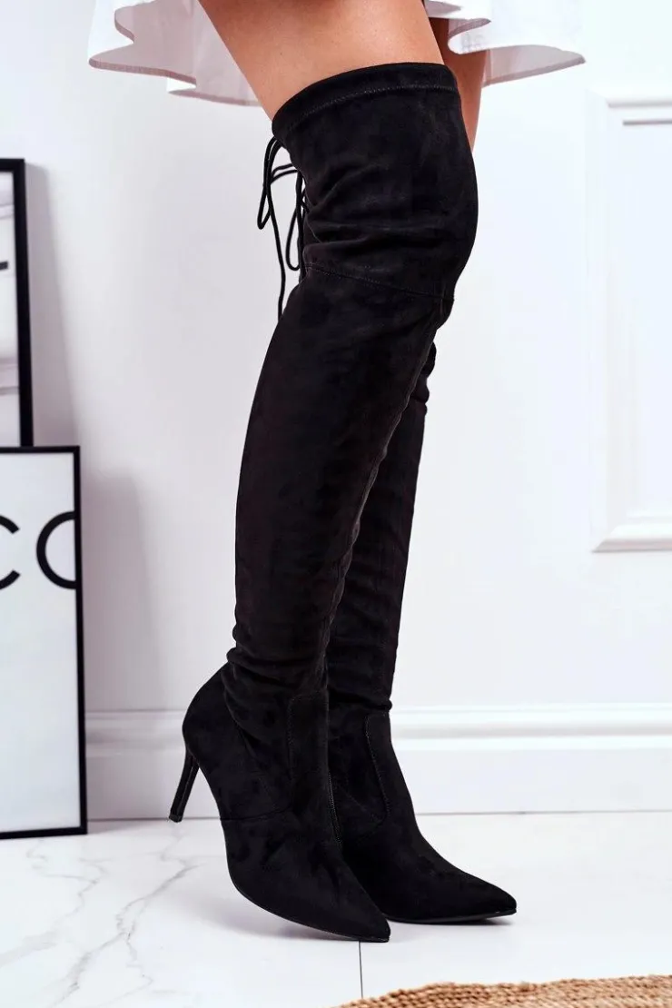 Damskie buty S.Barski Kozaki Wiosenne|Kozaki Na Obcasie*Kozaki Damskie Na Szpilce Zamszowe Czarne Huanto