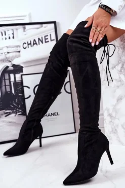 Damskie buty S.Barski Kozaki Wiosenne|Kozaki Na Obcasie*Kozaki Damskie Na Szpilce Zamszowe Czarne Huanto