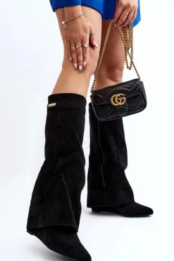 Boto Kozaki Wiosenne|Kozaki Na Koturnie*Kozaki Damskie Na Ukrytym Koturnie Czarne Pattia