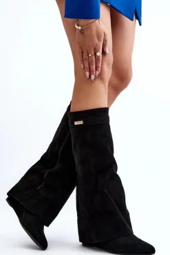 Boto Kozaki Wiosenne|Kozaki Na Koturnie*Kozaki Damskie Na Ukrytym Koturnie Czarne Pattia