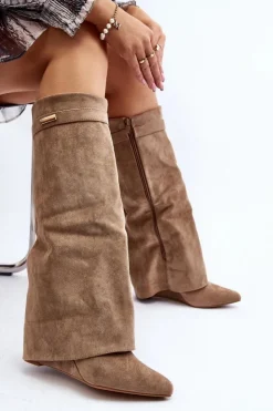 Damskie Boto Kozaki Damskie Na Ukrytym Koturnie Beżowe Pattia