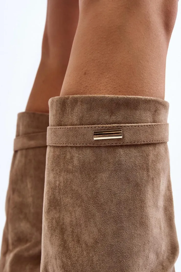 Damskie Boto Kozaki Damskie Na Ukrytym Koturnie Beżowe Pattia