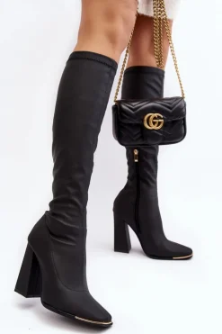 Sale Boto Kozaki Damskie Na Wysokim Słupku Czarne Rishabh