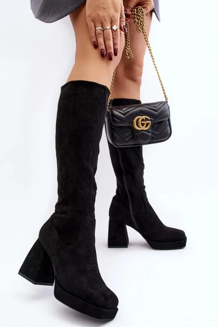 Hot Boto Kozaki Damskie Ocieplane Na Masywnym Obcasie Czarne Layala