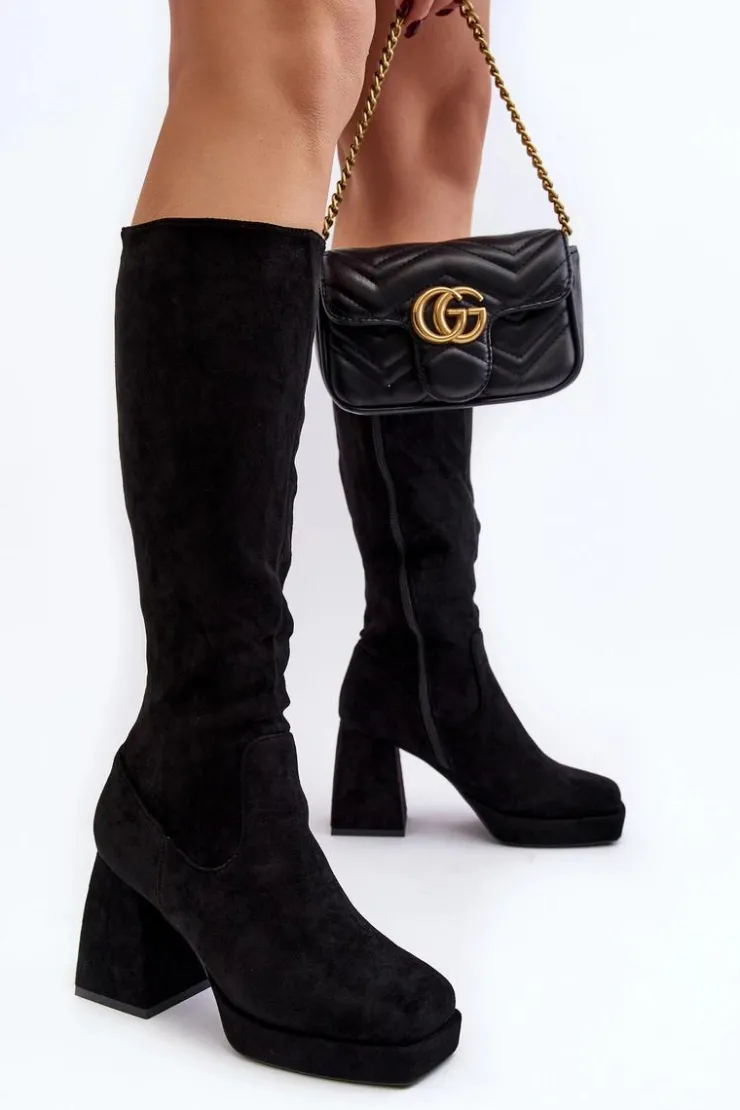 Hot Boto Kozaki Damskie Ocieplane Na Masywnym Obcasie Czarne Layala