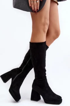 Hot Boto Kozaki Damskie Ocieplane Na Masywnym Obcasie Czarne Layala