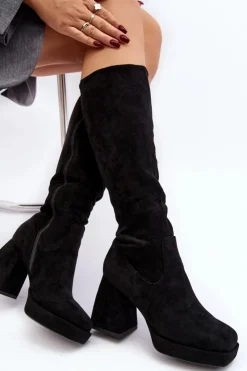 Hot Boto Kozaki Damskie Ocieplane Na Masywnym Obcasie Czarne Layala