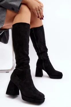 Hot Boto Kozaki Damskie Ocieplane Na Masywnym Obcasie Czarne Layala