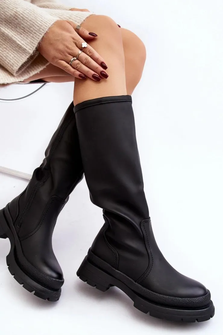 Boto Kozaki Ocieplane|Kozaki Płaskie*Kozaki Damskie Ocieplane Na Płaskim Obcasie Czarne Desiren