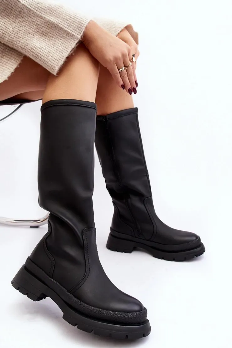 Boto Kozaki Ocieplane|Kozaki Płaskie*Kozaki Damskie Ocieplane Na Płaskim Obcasie Czarne Desiren