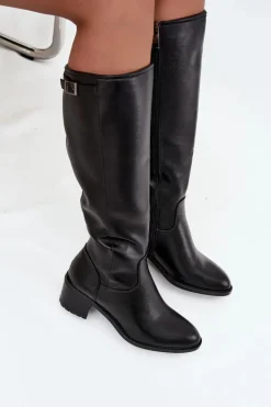 Sale Buty damskie Vinceza Kozaki Damskie Ocieplane Na Obcasie Z Klamrą Vinceza 58589 Czarne Czarny