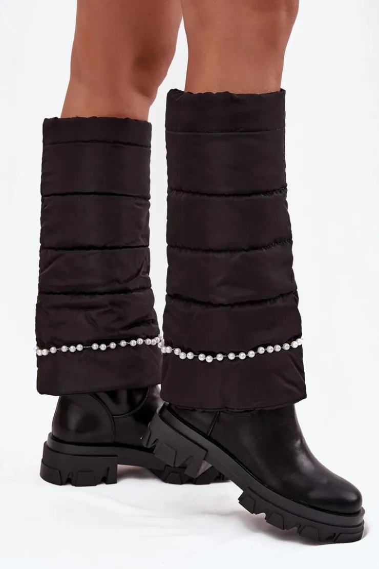 Damskie Boto Kozaki Damskie Ocieplane Z Koralikami Czarne Irvette
