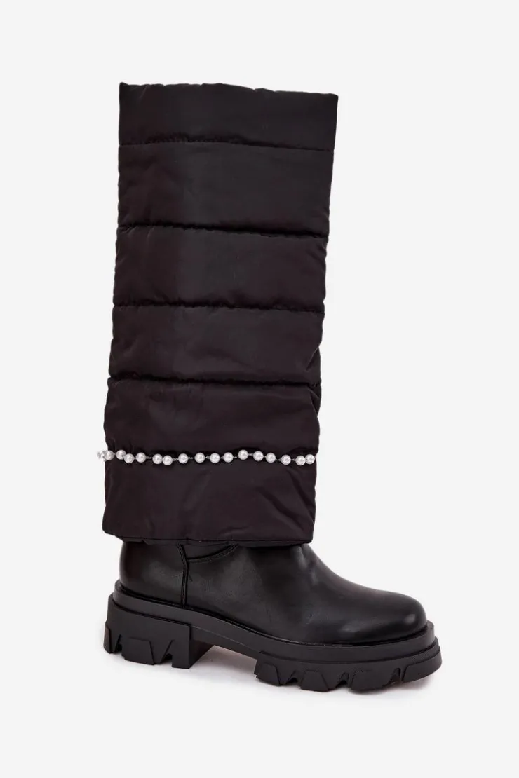 Damskie Boto Kozaki Damskie Ocieplane Z Koralikami Czarne Irvette