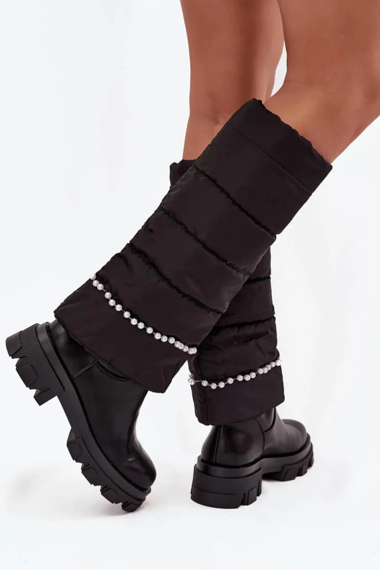 Damskie Boto Kozaki Damskie Ocieplane Z Koralikami Czarne Irvette