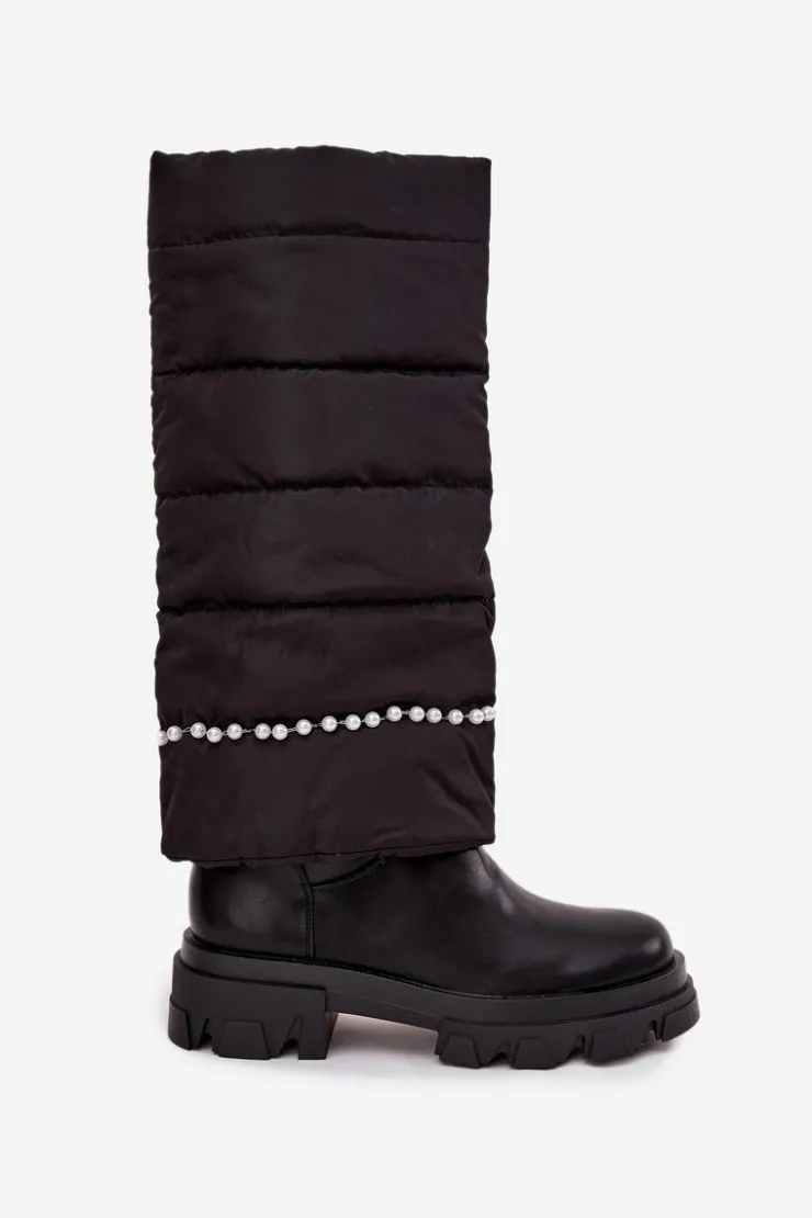 Damskie Boto Kozaki Damskie Ocieplane Z Koralikami Czarne Irvette