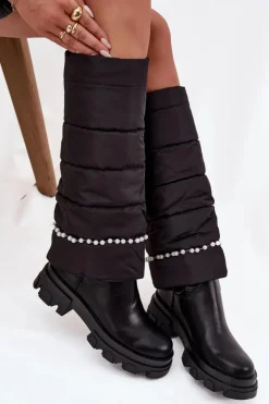 Damskie Boto Kozaki Damskie Ocieplane Z Koralikami Czarne Irvette
