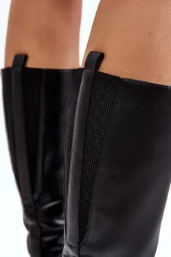 Damskie Buty Sergio Leone Kozaki Damskie Ocieplane Na Płaskim Obcasie Czarne Evelio