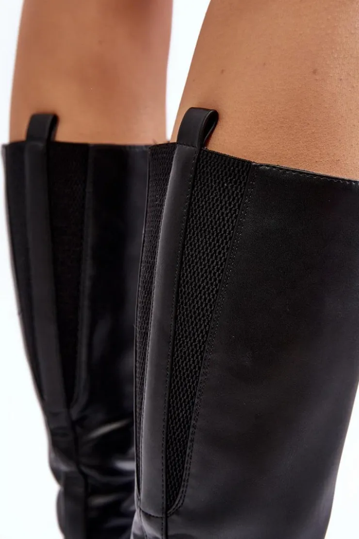 Damskie Buty Sergio Leone Kozaki Damskie Ocieplane Na Płaskim Obcasie Czarne Evelio