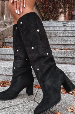 Boto Kozaki Ocieplane|Kozaki Na Słupku*Kozaki Damskie Ocieplane Na Słupku Z Ozdobnymi Detalami Czarne Lucinda Czarny