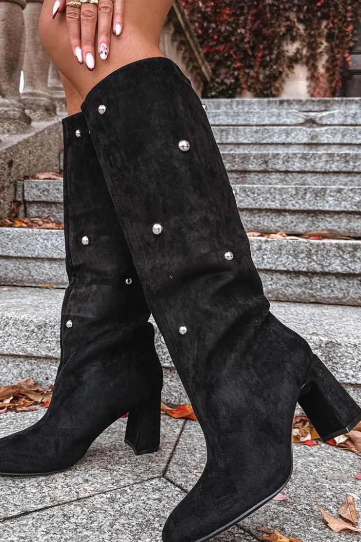 Boto Kozaki Ocieplane|Kozaki Na Słupku*Kozaki Damskie Ocieplane Na Słupku Z Ozdobnymi Detalami Czarne Lucinda Czarny