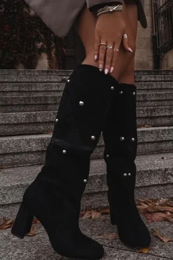 Boto Kozaki Ocieplane|Kozaki Na Słupku*Kozaki Damskie Ocieplane Na Słupku Z Ozdobnymi Detalami Czarne Lucinda Czarny