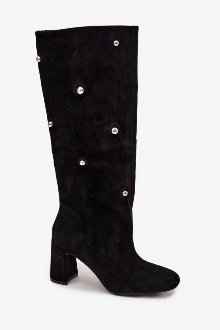 Boto Kozaki Ocieplane|Kozaki Na Słupku*Kozaki Damskie Ocieplane Na Słupku Z Ozdobnymi Detalami Czarne Lucinda Czarny