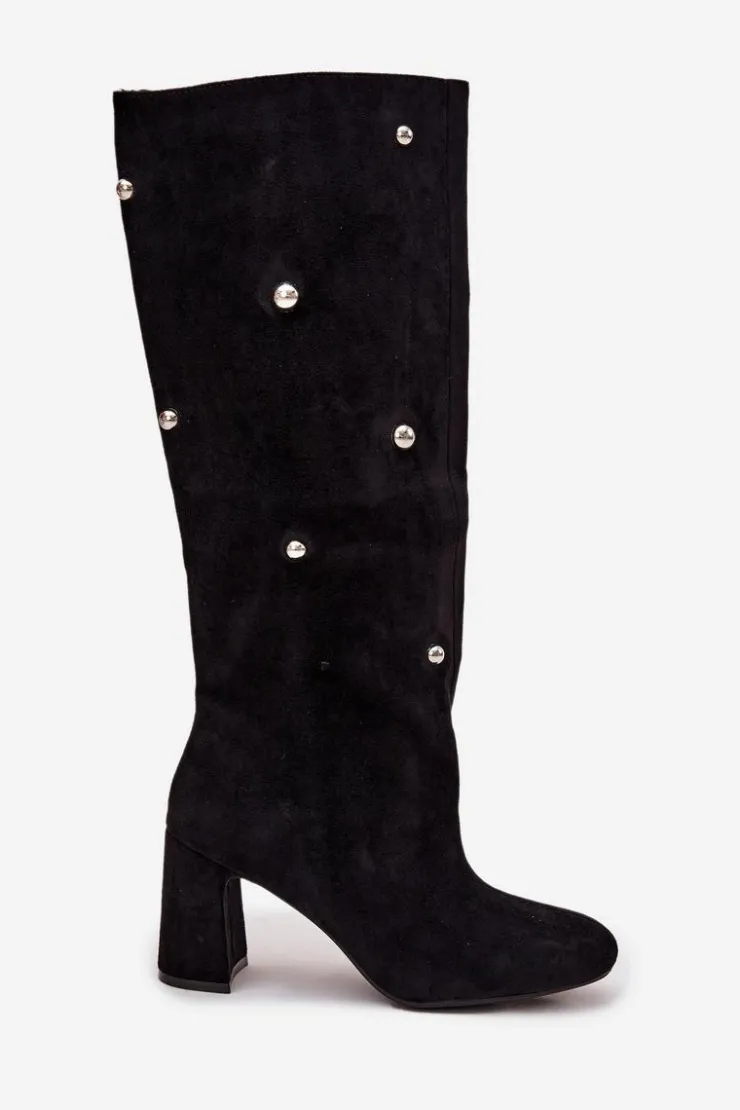 Boto Kozaki Ocieplane|Kozaki Na Słupku*Kozaki Damskie Ocieplane Na Słupku Z Ozdobnymi Detalami Czarne Lucinda Czarny