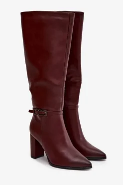 Damskie Boto Kozaki Damskie Ocieplane Na Słupku Z Klamrą Bordowe Fionelle