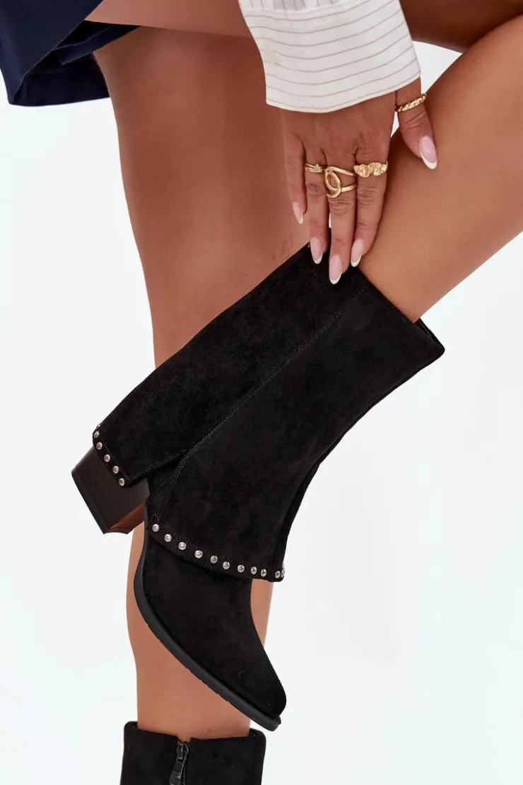 Online Buty damskie Vinceza Kozaki Damskie Ocieplane Z Wywiniętą Cholewką Vinceza 16516 Czarne Czarny