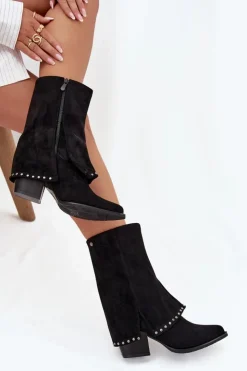 Online Buty damskie Vinceza Kozaki Damskie Ocieplane Z Wywiniętą Cholewką Vinceza 16516 Czarne Czarny