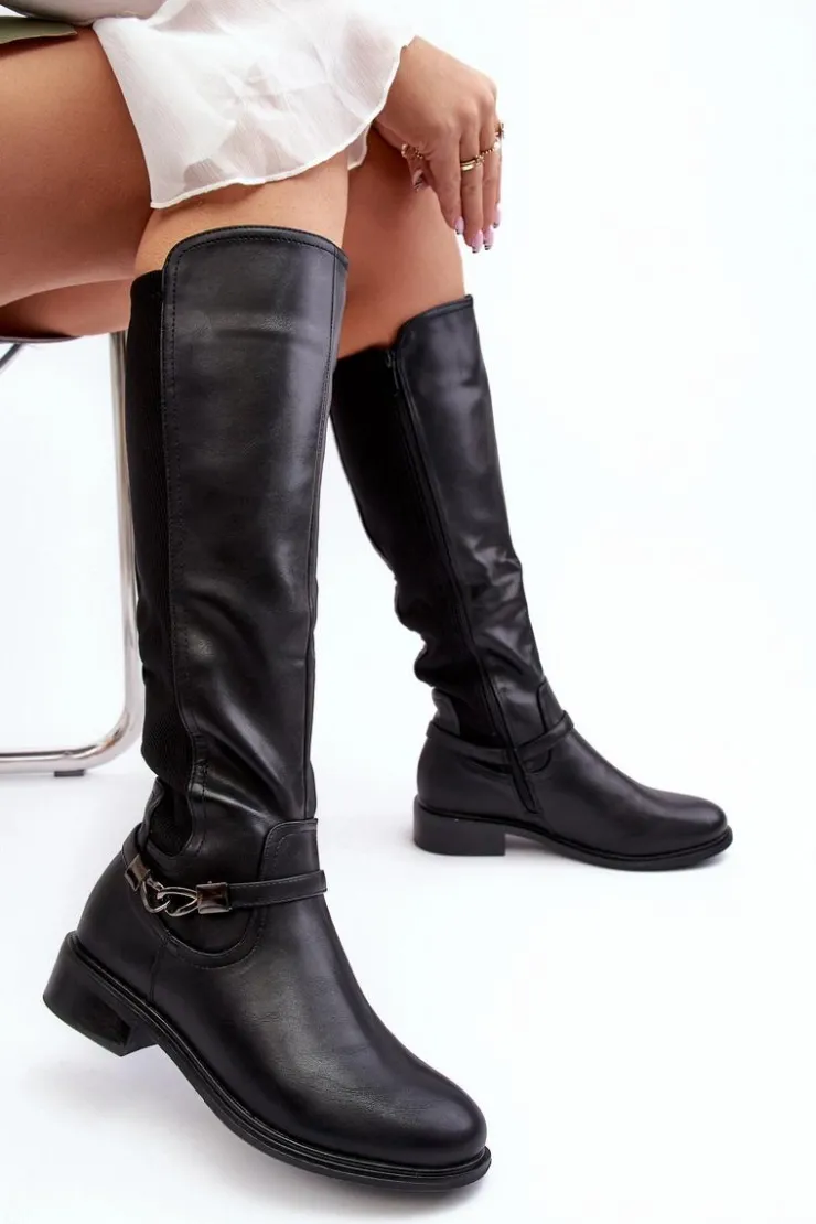 Damskie Damskie buty S.Barski Kozaki Damskie Ocieplane Przed Kolano S.Barski HY07-329 Czarne