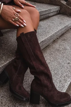 Boto Kozaki Ocieplane|Kozaki Na Słupku*Kozaki Damskie Ocieplane Na Masywnym Słupku Czekoladowe Sanelle Brązowy