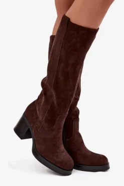 Boto Kozaki Ocieplane|Kozaki Na Słupku*Kozaki Damskie Ocieplane Na Masywnym Słupku Czekoladowe Sanelle Brązowy