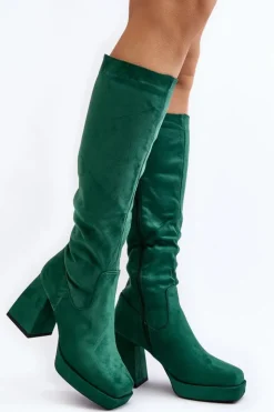 Boto Kozaki Przed Kolano|Kozaki Na Obcasie*Kozaki Damskie Ocieplane Na Masywnym Obcasie Zielone Layala